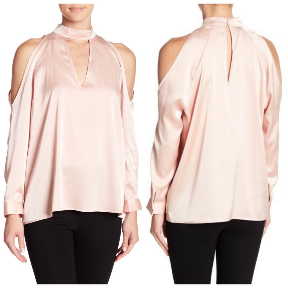 SOLD! - NWT ANTHRO | YUMI KIM satin pink cold shoulder top - Picture 1 of 5